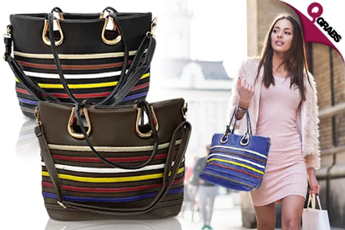 For QR49 Get a Stylishly Useful Striped Patchwork Tote Bag - Choose from 5 Purse Colors! (QR185 Value)